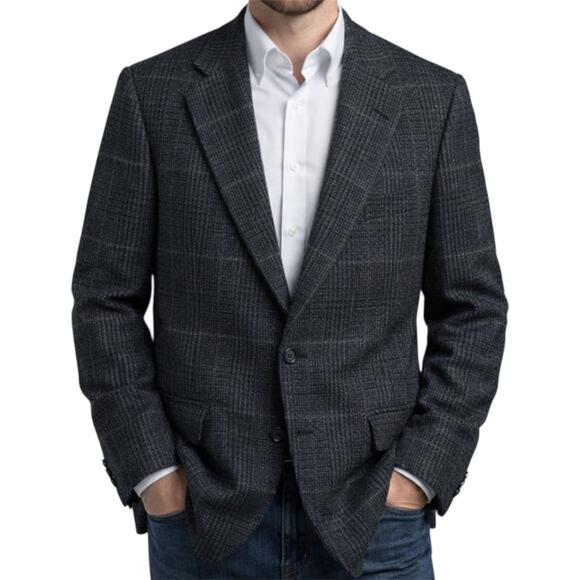 Polo University Club Ralph Lauren Plaid Suit Jacket Herringbone Black Small 42R